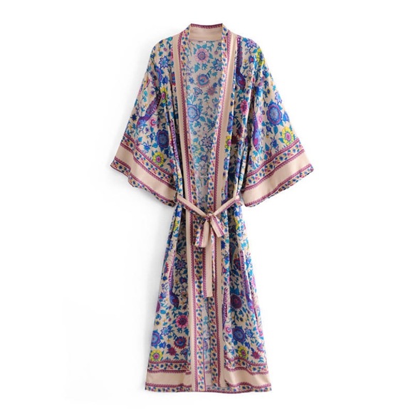 Tops - SOLD OUT Colorful Floral Peacock Bohemian Kimono Duster